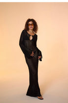 Amaris Knitted Black Maxi Beach Dress - Plaj Elbisesi - 2