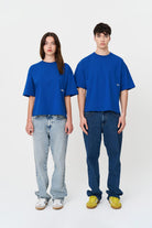 Kısa Kollu Baskılı Box Fit Mavi T-Shirt - 1