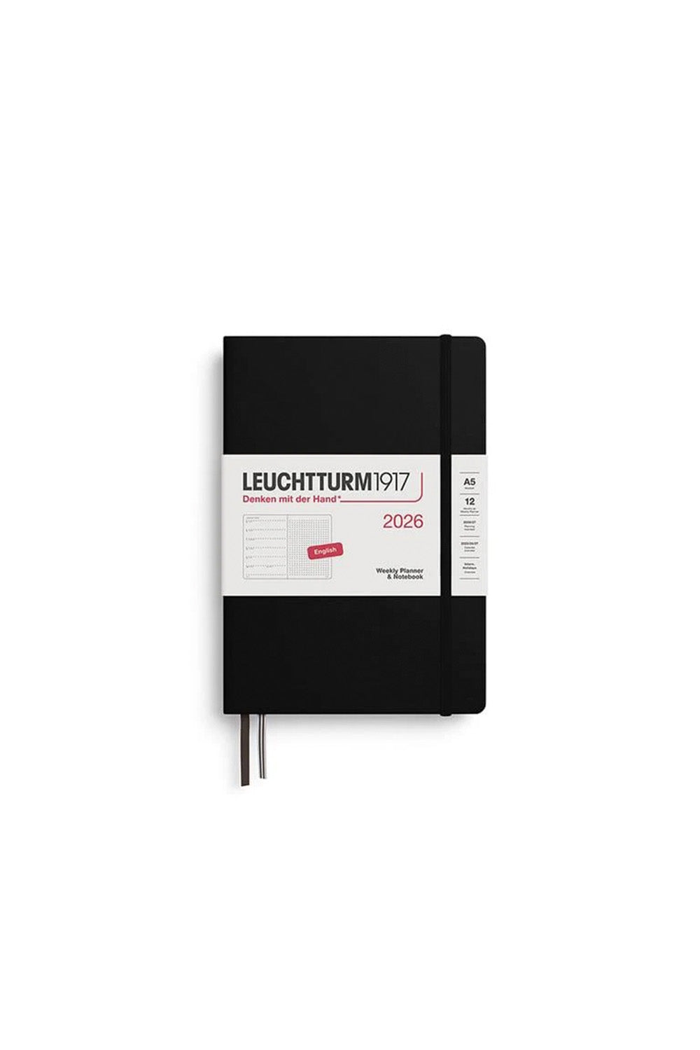 Leuchtturm1917 Orta Boy (A5) 12 Aylık Ajanda Ve Not Defteri (Noktalı) 2026 Sert Kapak, İNgilizce, Siyah 372700 - 0