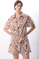 Zebra Desenli Kısa Şort (Bej) - 1