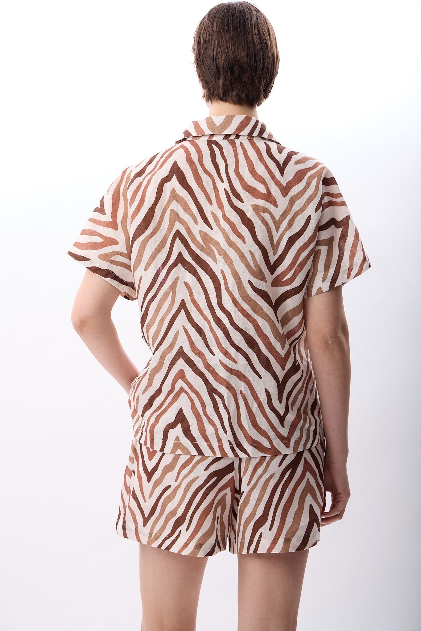 Zebra Desenli Kısa Şort (Bej) - 4