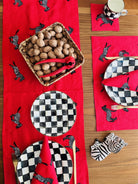 Zebra Desenli Dekoratif Kırmızı Keten Runner - 40 Cm X 120 Cm - 4