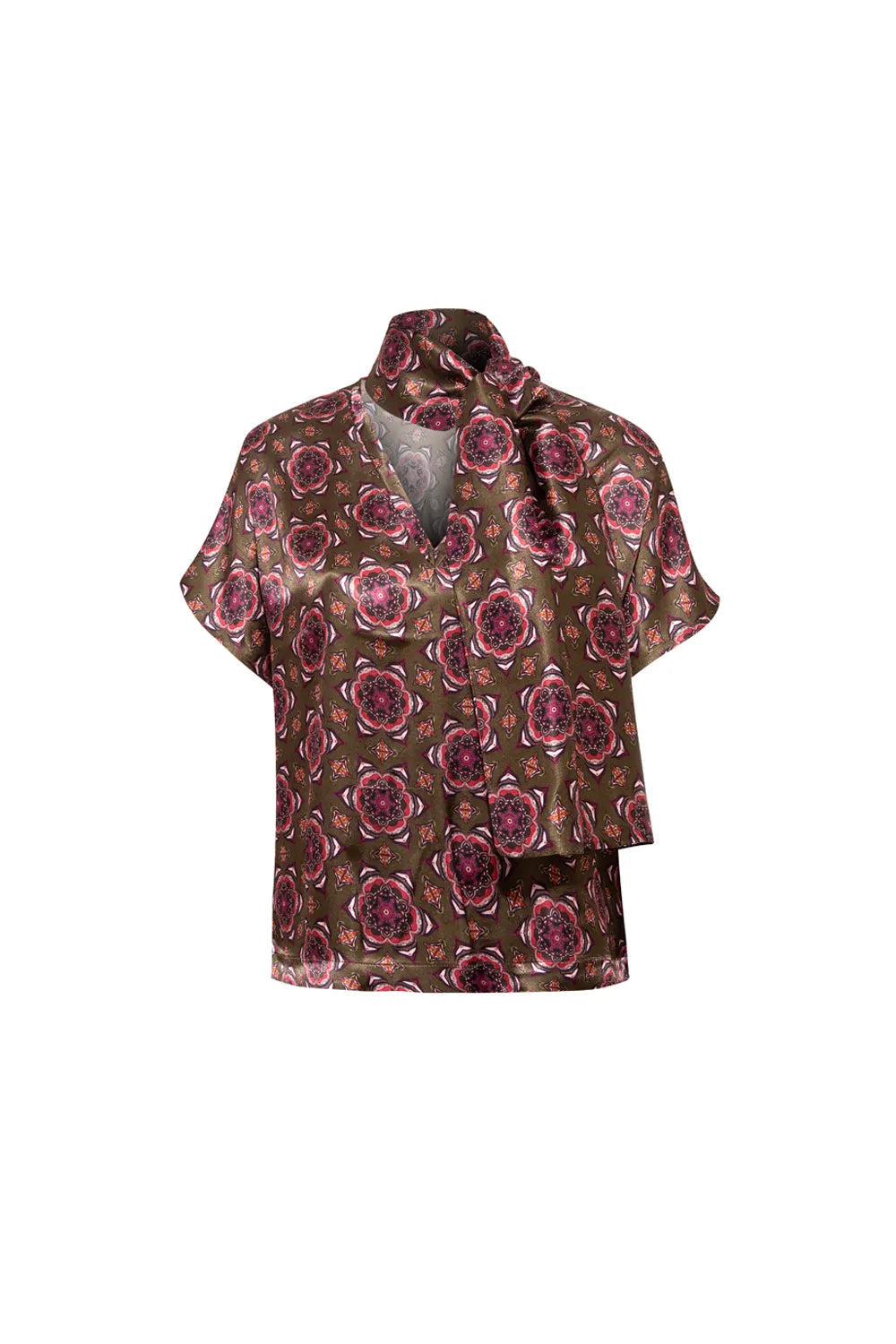 Floral Desenli Fular Detaylı Saten Bluz - 2