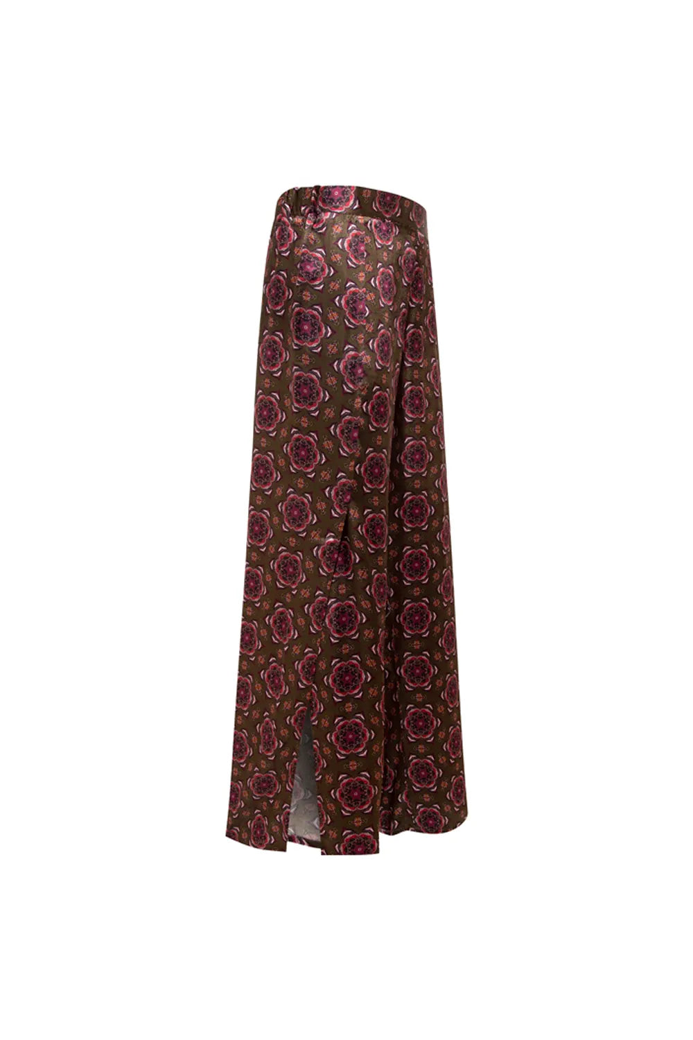 Floral Desenli Yırtmaç Detaylı Saten Pantolon - 3