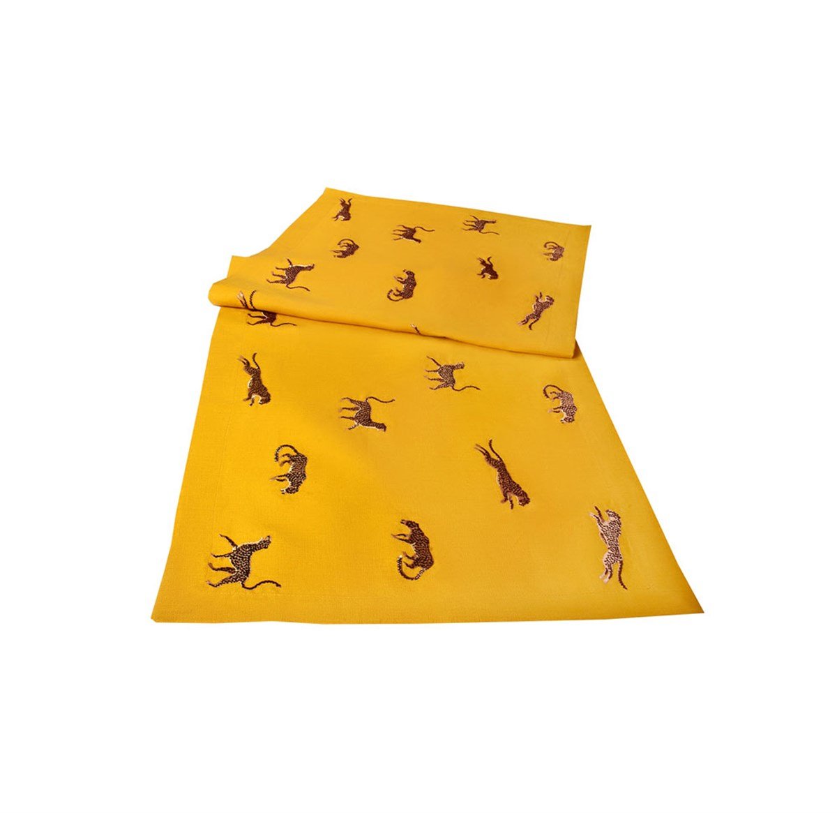 Leopar Desenli Dekoratif Sarı Keten Runner - 40 Cm 120 Cm - 0