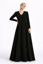 V-Yakalı & Astarlı Oversize Maxi Krep Şık Abaya Elbise - 0