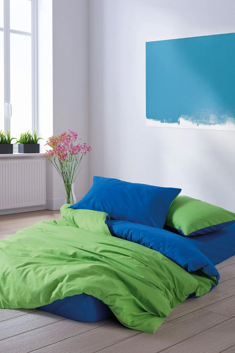 Popping Colors Tek Kişilik Lastikli Çarşaflı Nevresim Takımı Sage Yeşil Mavi - 0