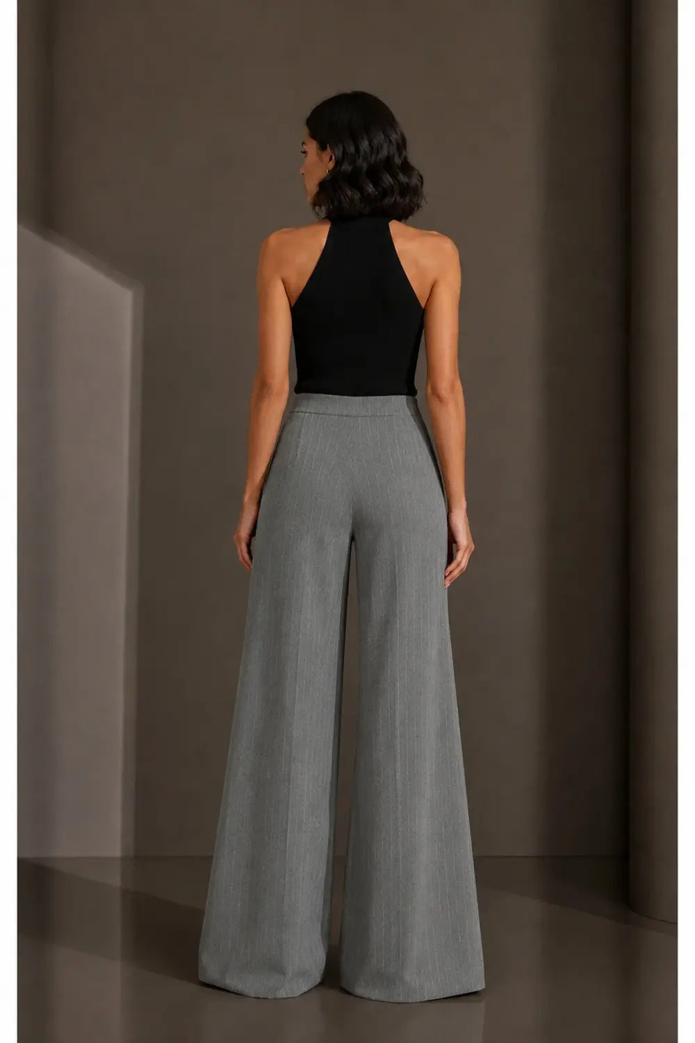 Antrasit Gri Yıkama Efektli Geniş Paça Şık/Casual Pantolon - 1