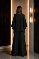 Kimono Kol Detaylı Bluz & Pantolon Siyah Krep Takım - 1
