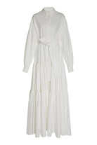 Katmanlı & Fırfırlı Off-White Poplin Gömlek Maxi Elbise - 2