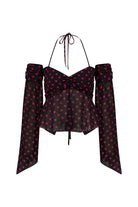 Fuşya Puantiye Desenli Şifon Crop Bluz - 0