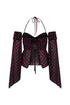 Fuşya Puantiye Desenli Şifon Crop Bluz - 2