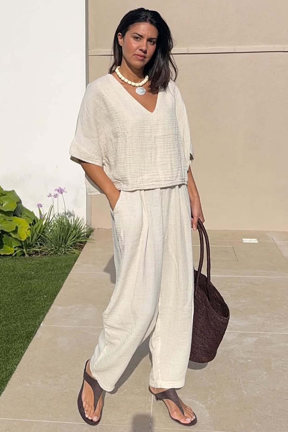 Crinkle Linen Slouchy Pantolon - 0