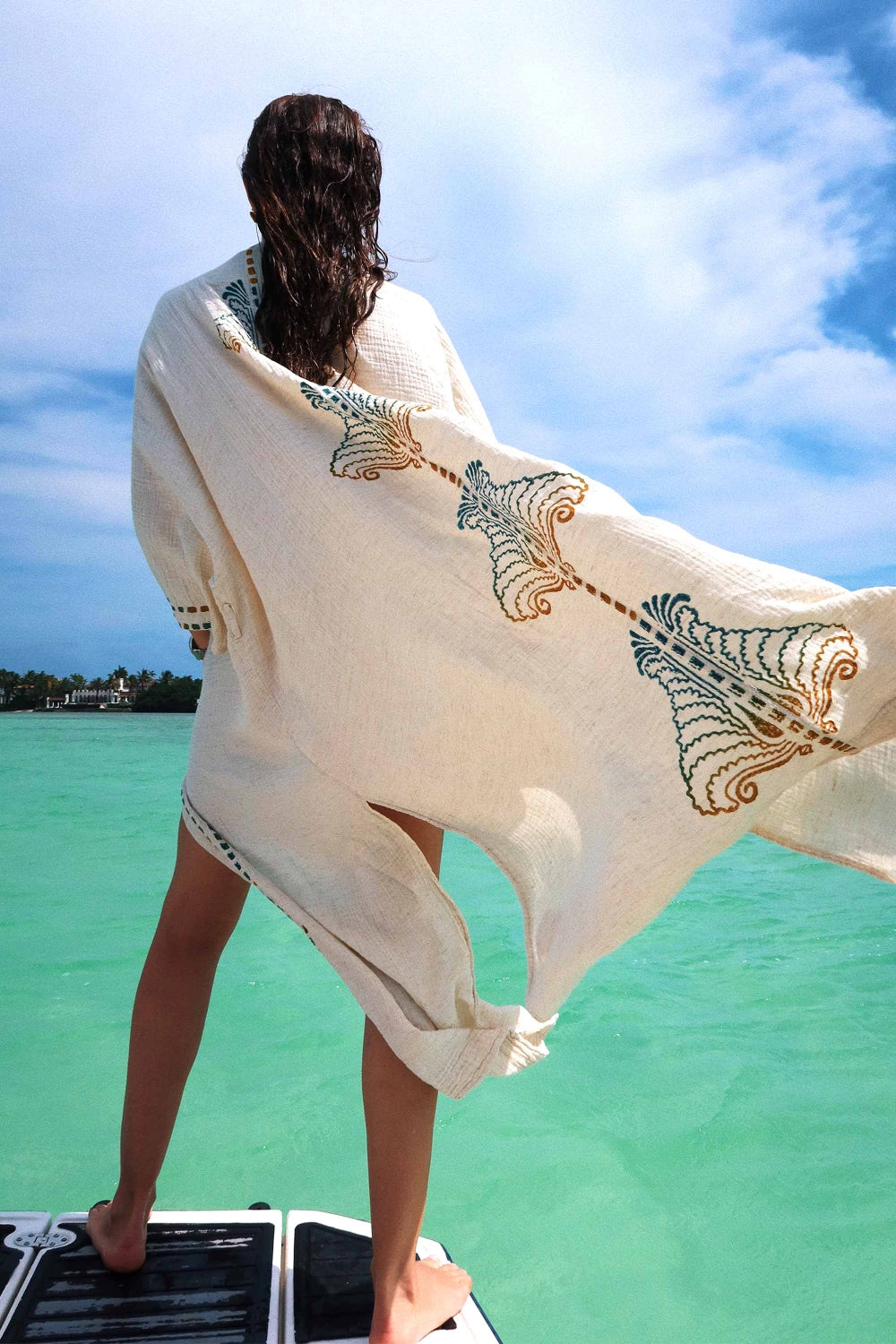 Crinkle Linen Renkli Baskılı Kimono - 1