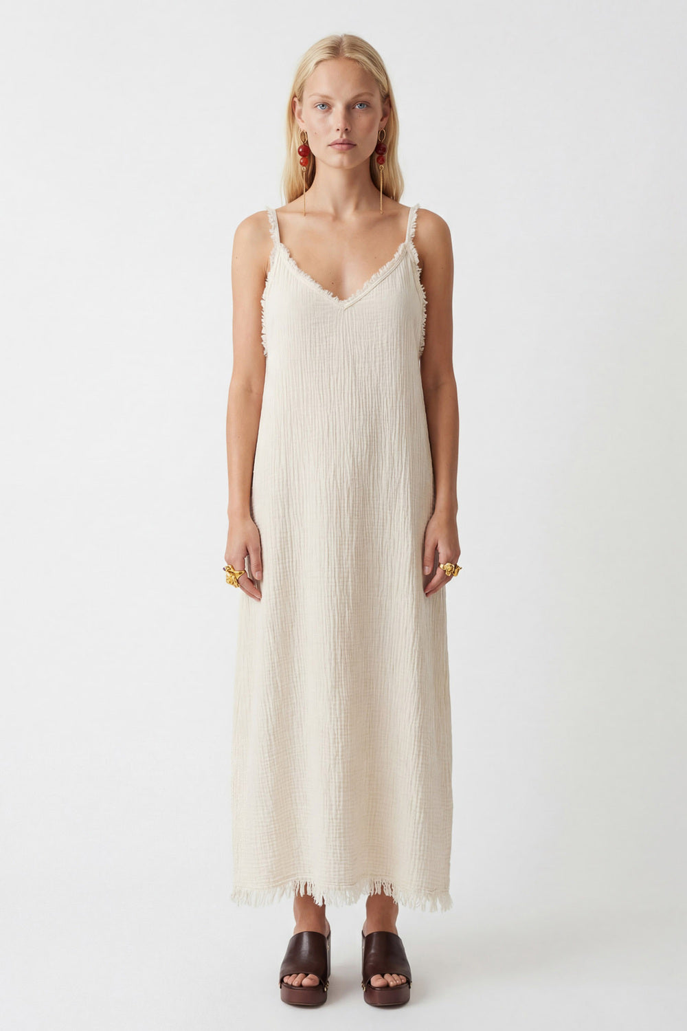 Crinkle Linen İp Askılı Elbise - 0