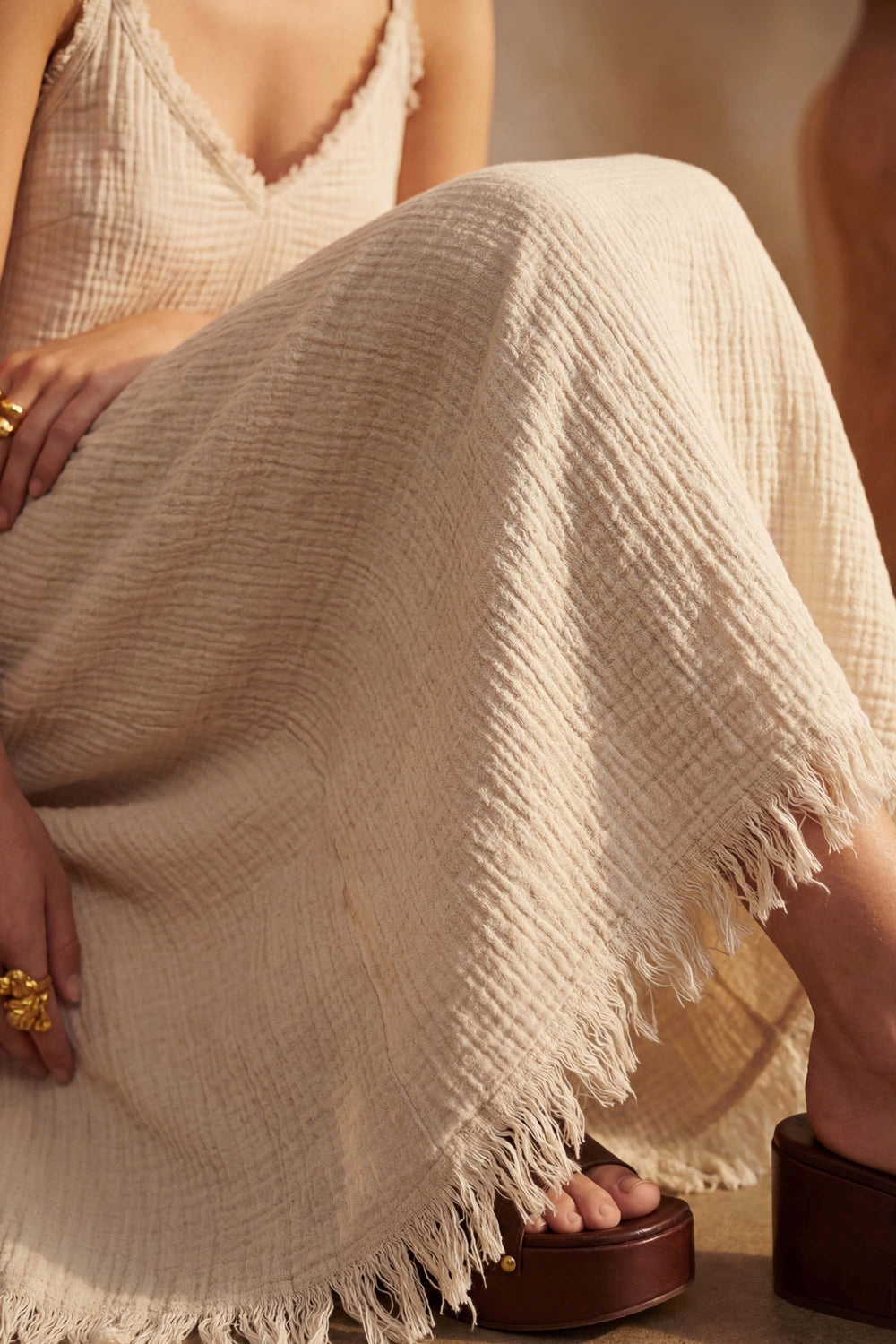 Crinkle Linen İp Askılı Elbise - 2
