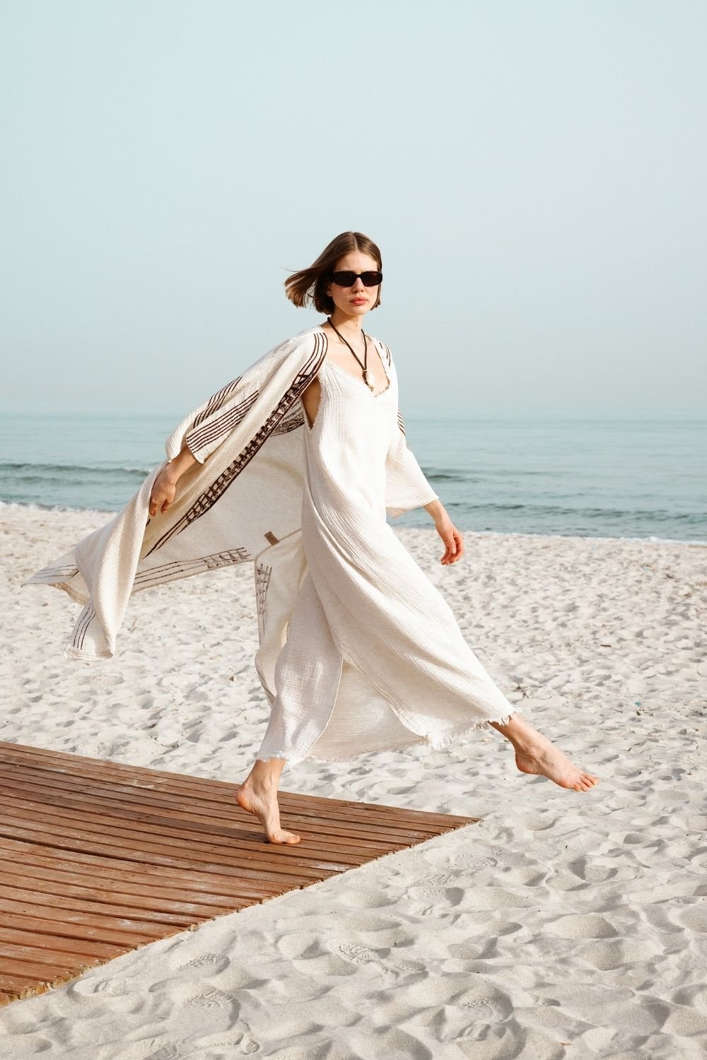 Crinkle Linen İp Askılı Elbise - 6