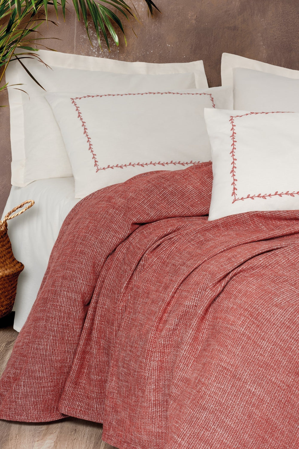 Embrova Şönil Çift Kişilik Yatak Örtüsü/Pike Takımı Loom Bordo - 1