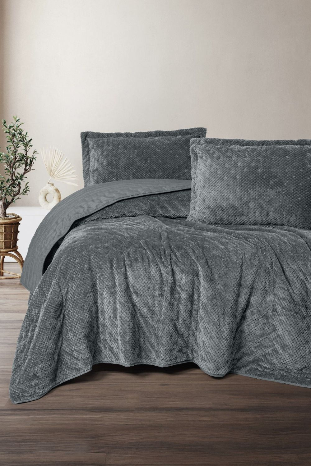 Softnest Çift Kişilik Yatak Örtüsü Boleta Koyu Gri - 0