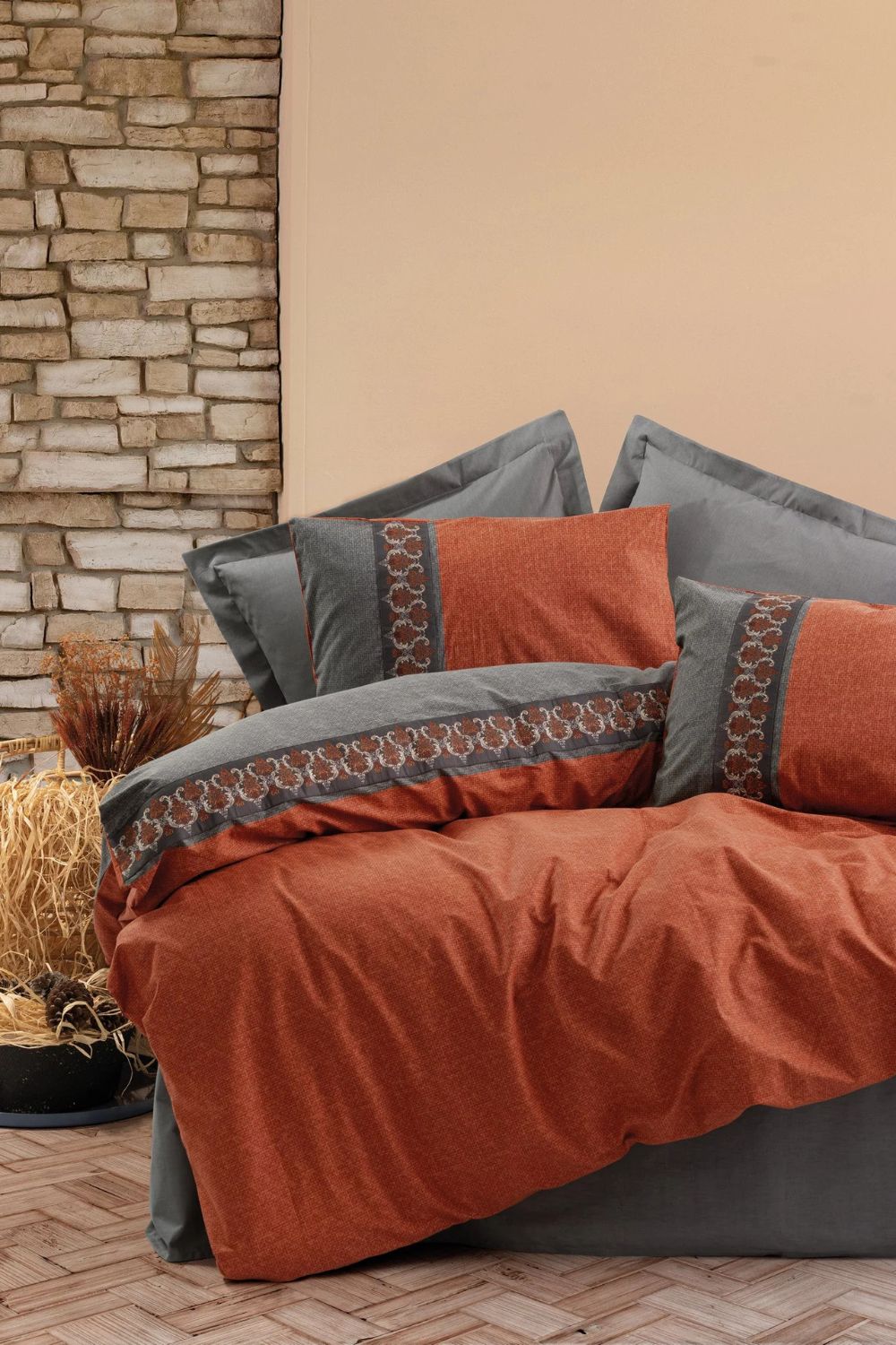 Folk Art Tek Kişilik Nevresim Takımı - Tamaya Kiremit - 0