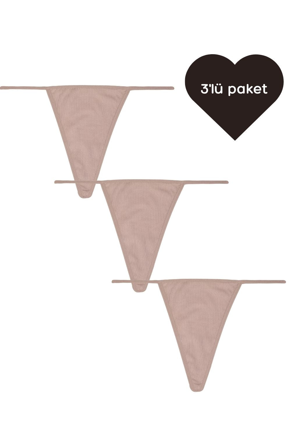 G-String 3'lü Paket - Pudra  - 0