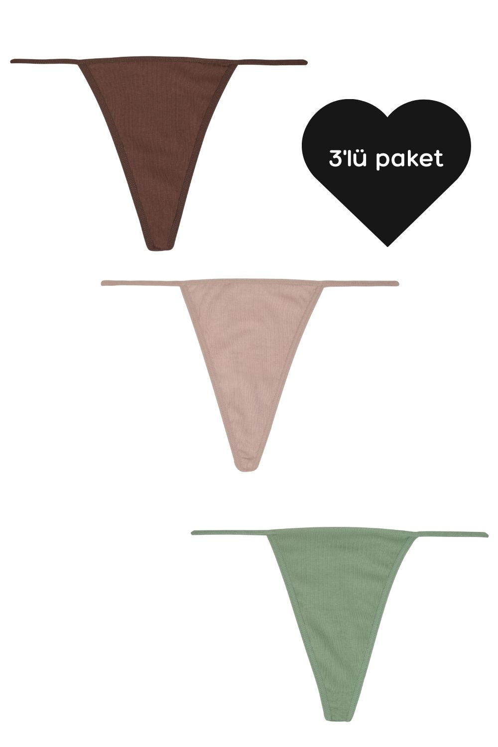 G-String - 3'lü Paket - Kahverengi, Pudra, Yeşil - 0