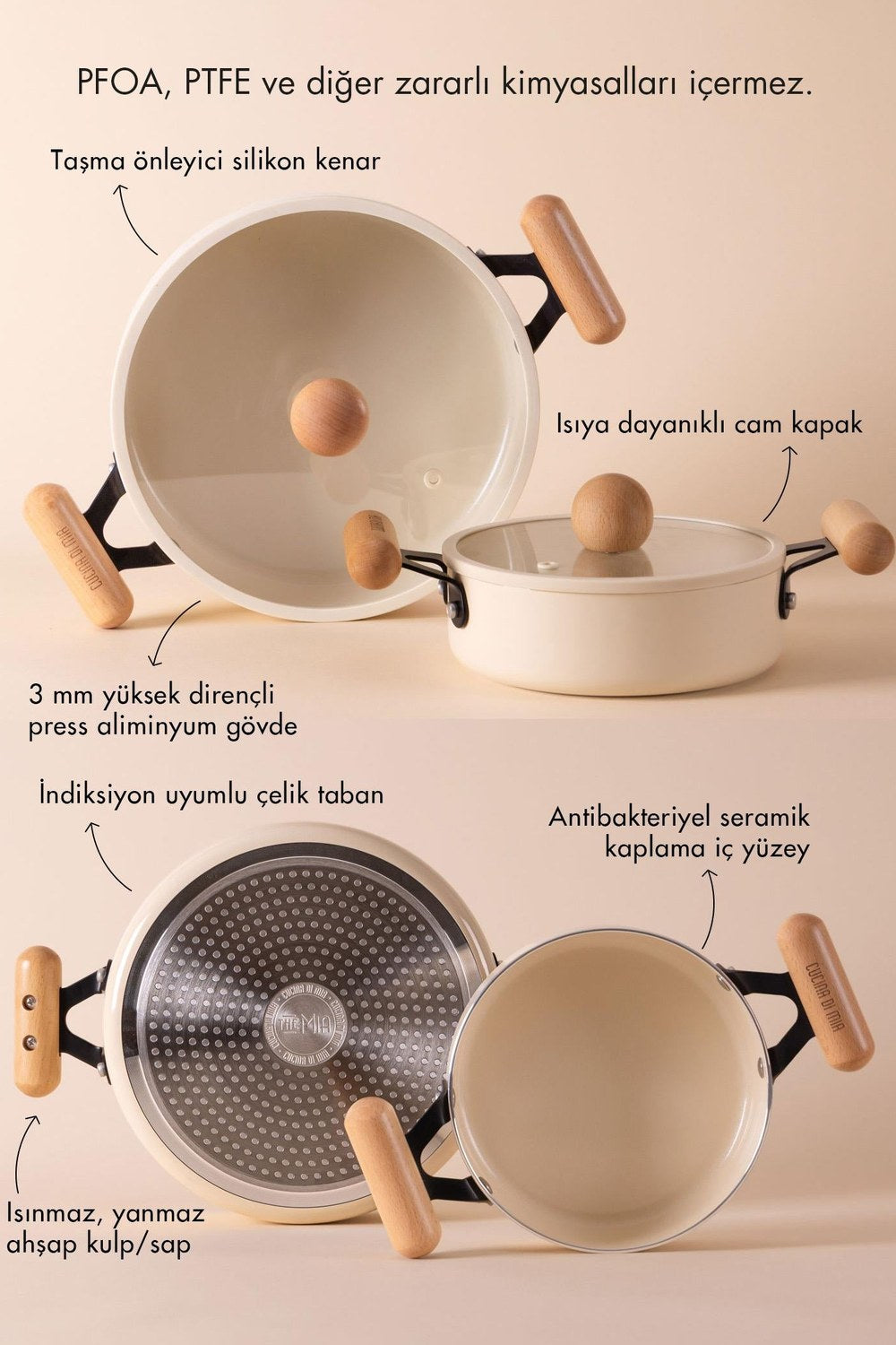 Cucina Di Mia İndüksiyon Tabanlı Seramik Sahan Seti 4 Parça - 2