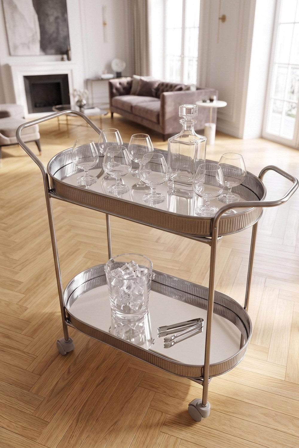 Krom Servis Arabası, 2 Raflı, Tekerlekli, 80 × 56 × 32 Cm - 1