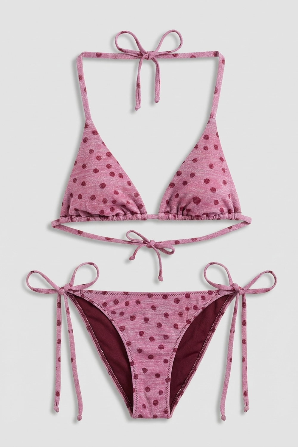 Cherry Crush Puantiyeli Bağlamalı Üçgen Bikini Takımı - 5