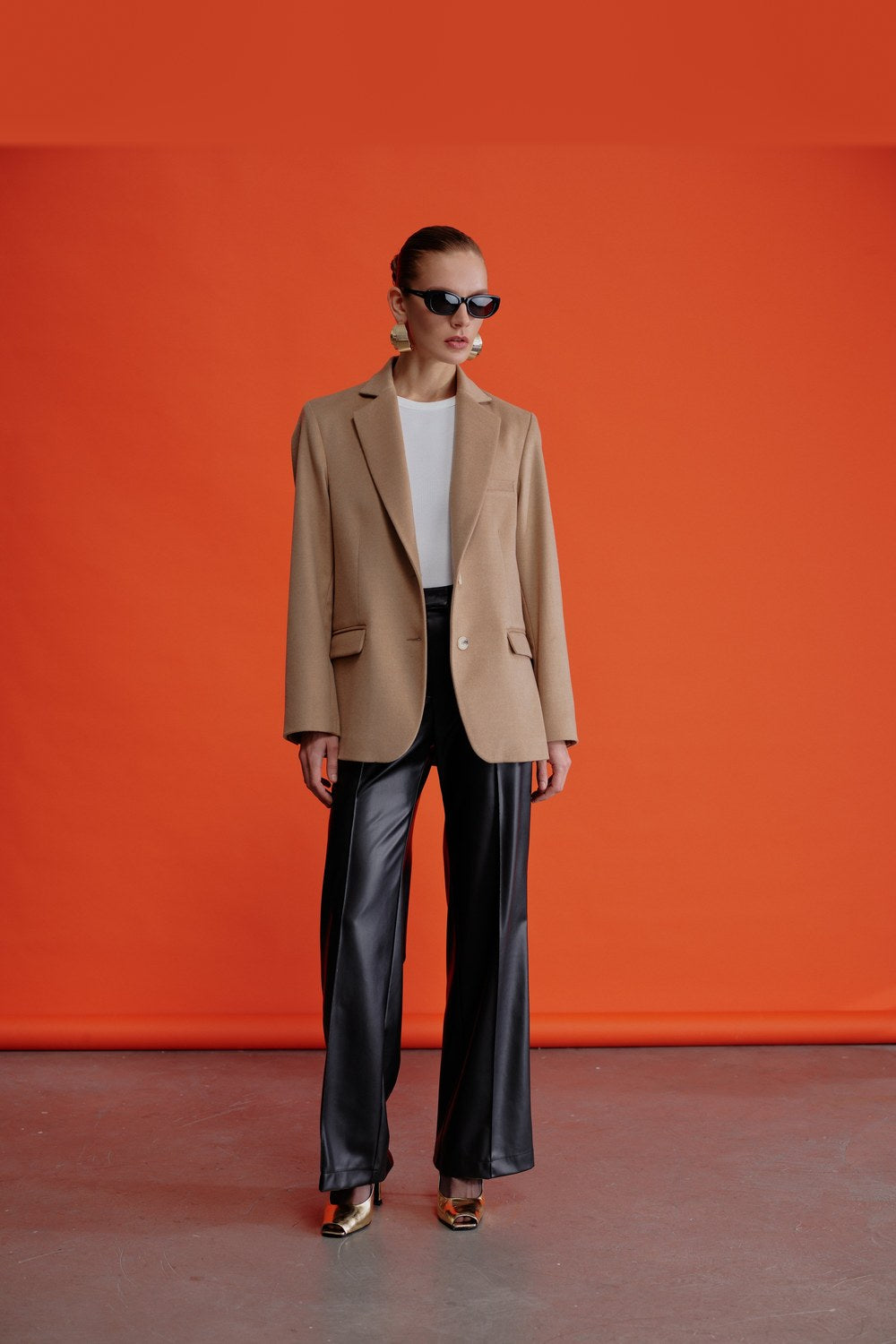 Boxy Yün Blazer Açık Kahverengi - 4