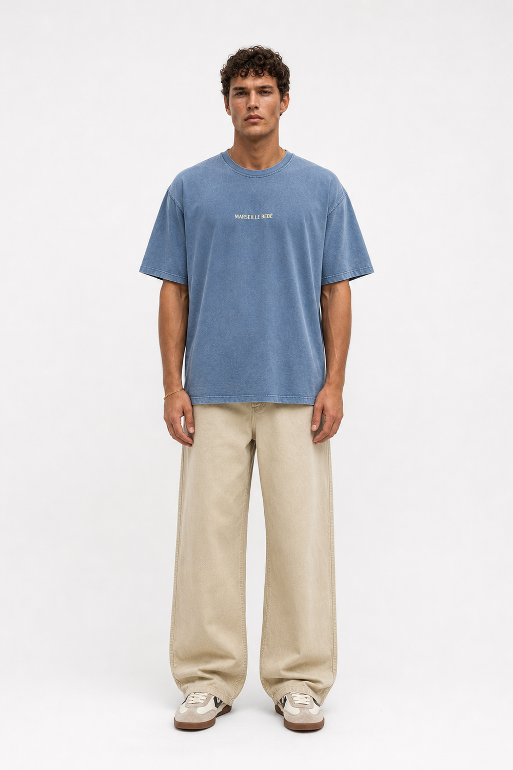 Erkek Marseille Baskılı Yıkamalı Oversize T-Shirt Bebe Mavi - 1