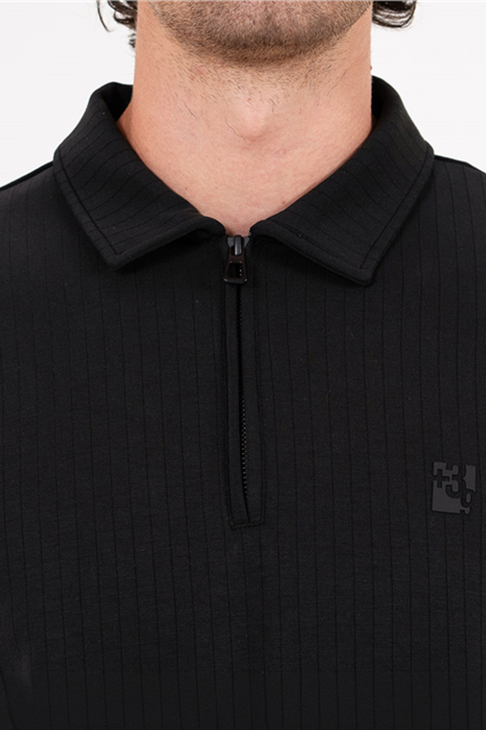 Polo Yaka Fermuarlı Sol Güğsü Baskılı Erkek T-Shirt - 0