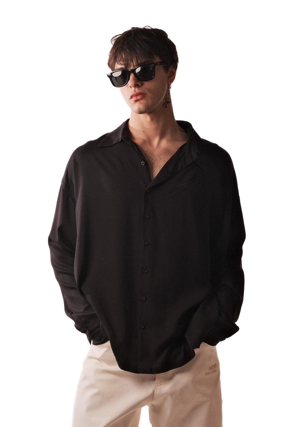 Belmondo Kumaş Oversize Siyah Gömlek - 5