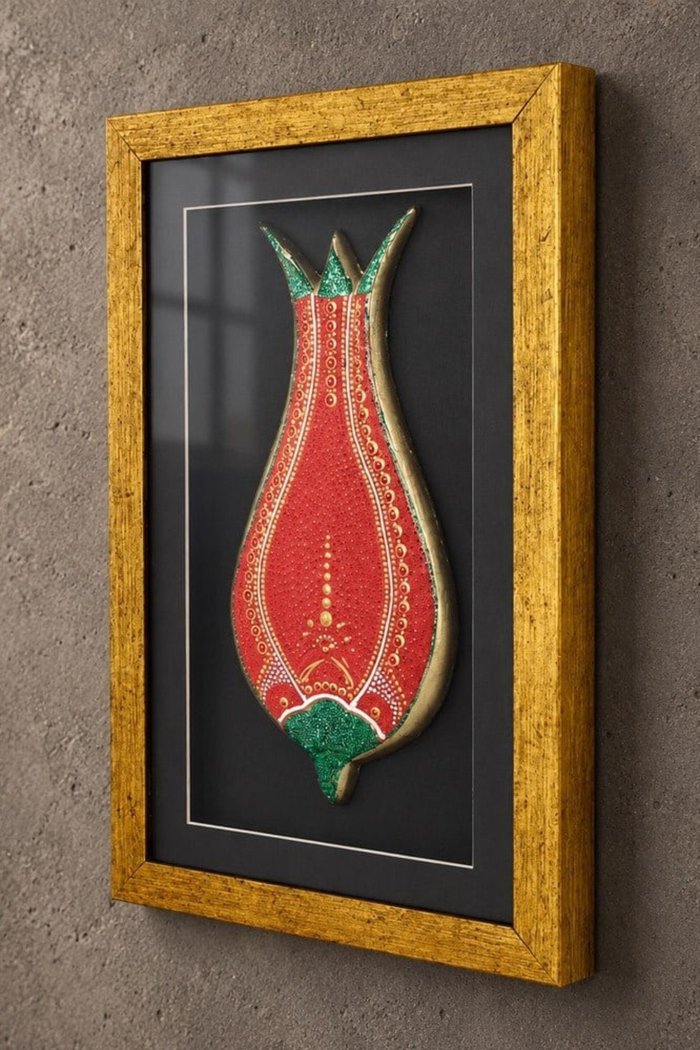 El Yapımı Lale Desenli Seramik Duvar Tablosu, Kırmızı - 43x28 Cm - 2