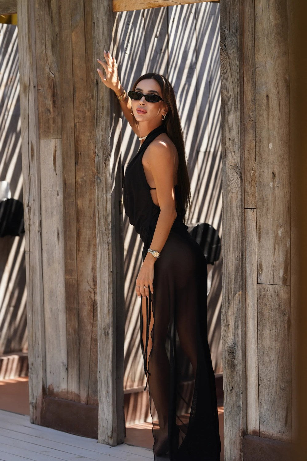 Caiora Uzun Tül Pareo Elbise, Siyah - 3