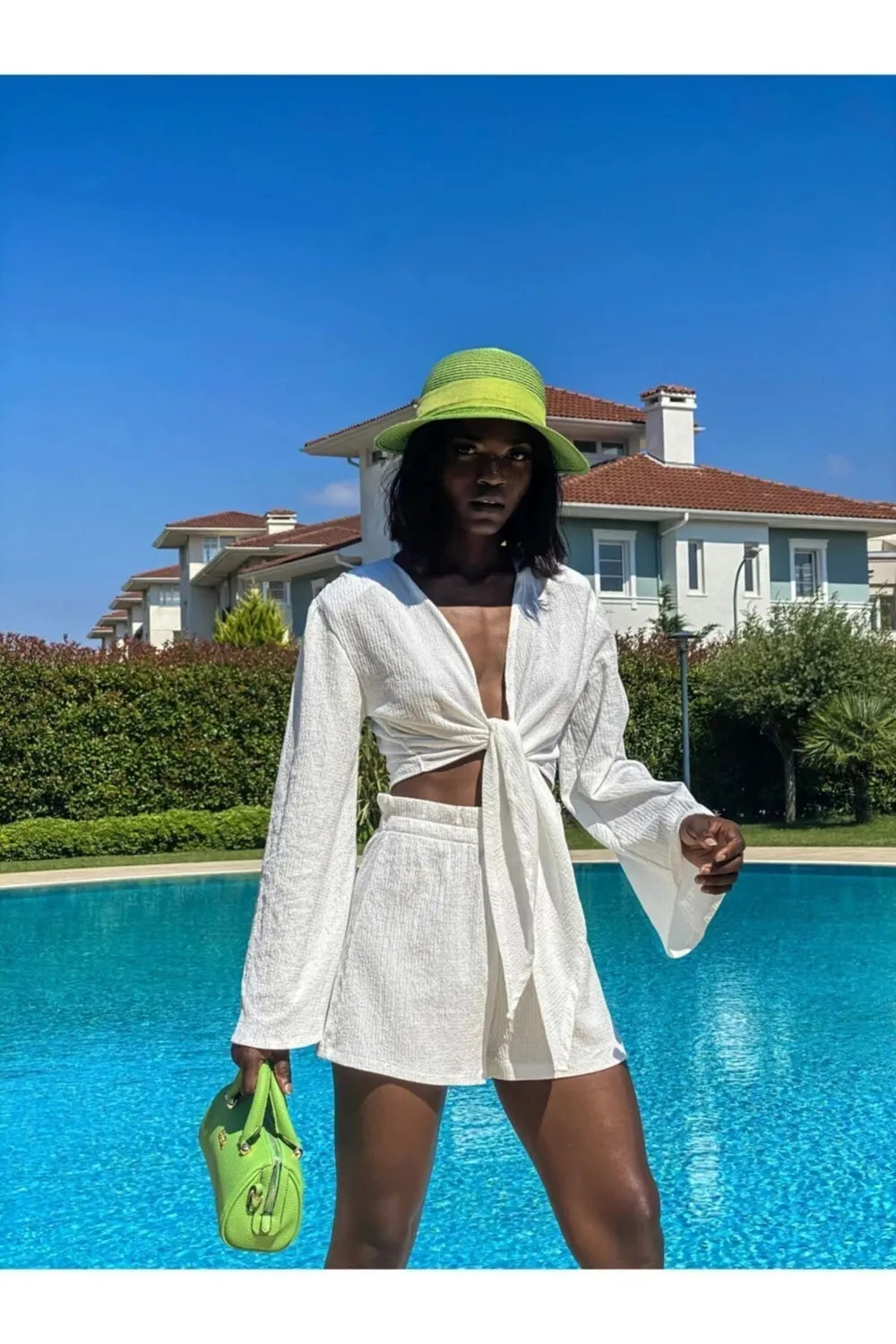 Beverly Önden Bağlamalı Crop Bolero, Beyaz - 1