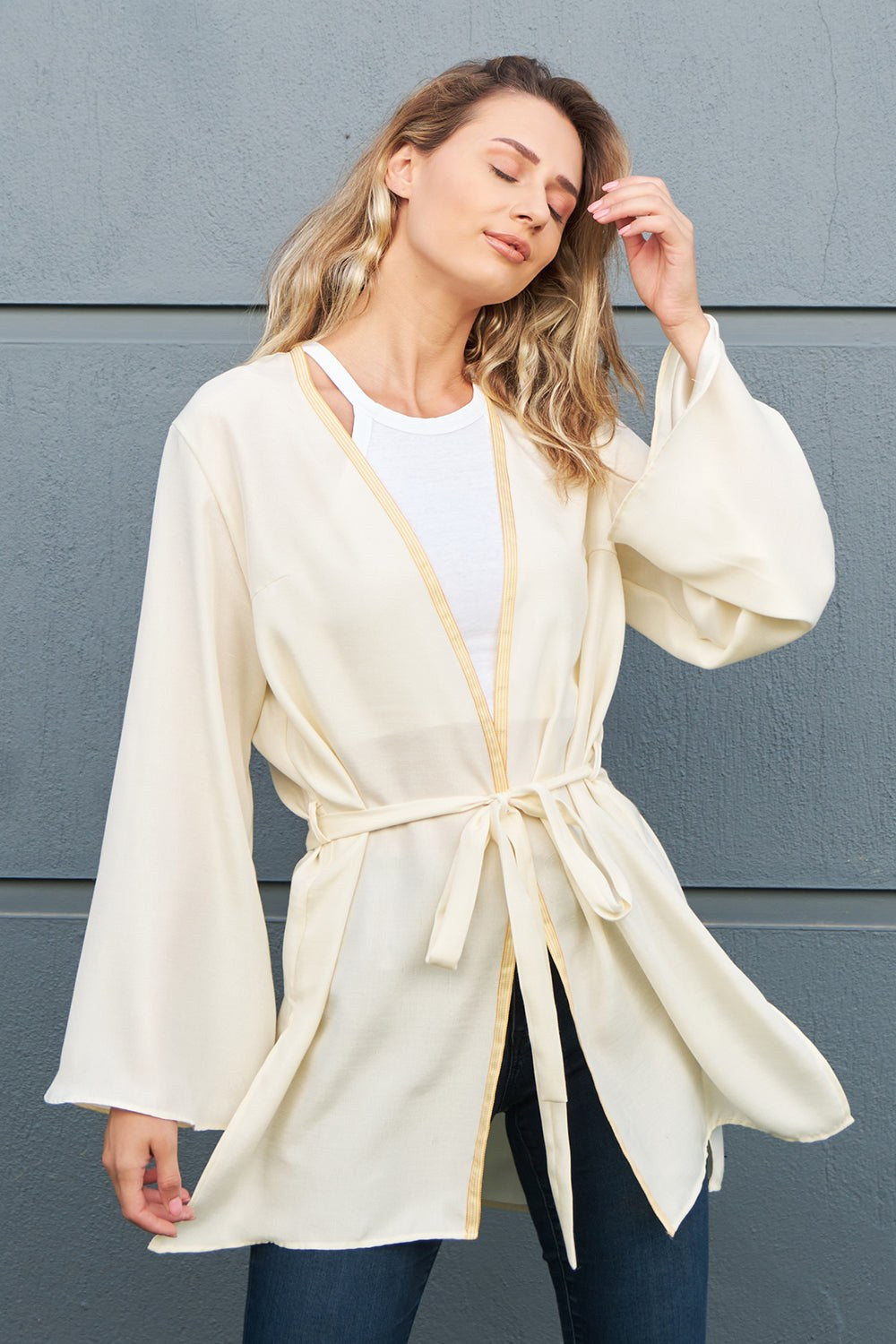 Oversize İpek Fuşya Gül Nakışlı Kimono - 1