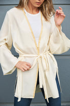 Oversize İpek Fuşya Gül Nakışlı Kimono - 2