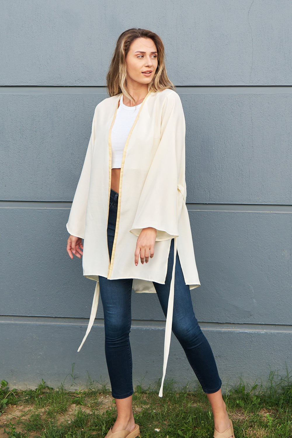 Oversize İpek Fuşya Gül Nakışlı Kimono - 3