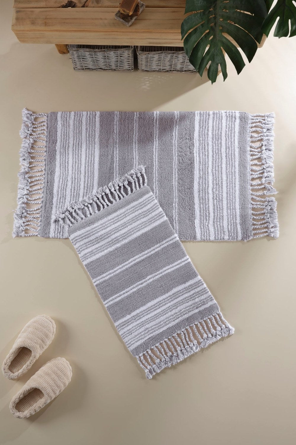 Martil 2’Li Takım Banyo Paspası %100 Pamuk 40x60 + 60x90 Gri - 0
