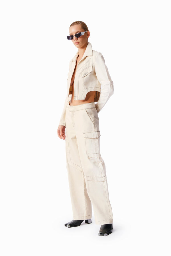 Bej Denim Kargo Pantolon