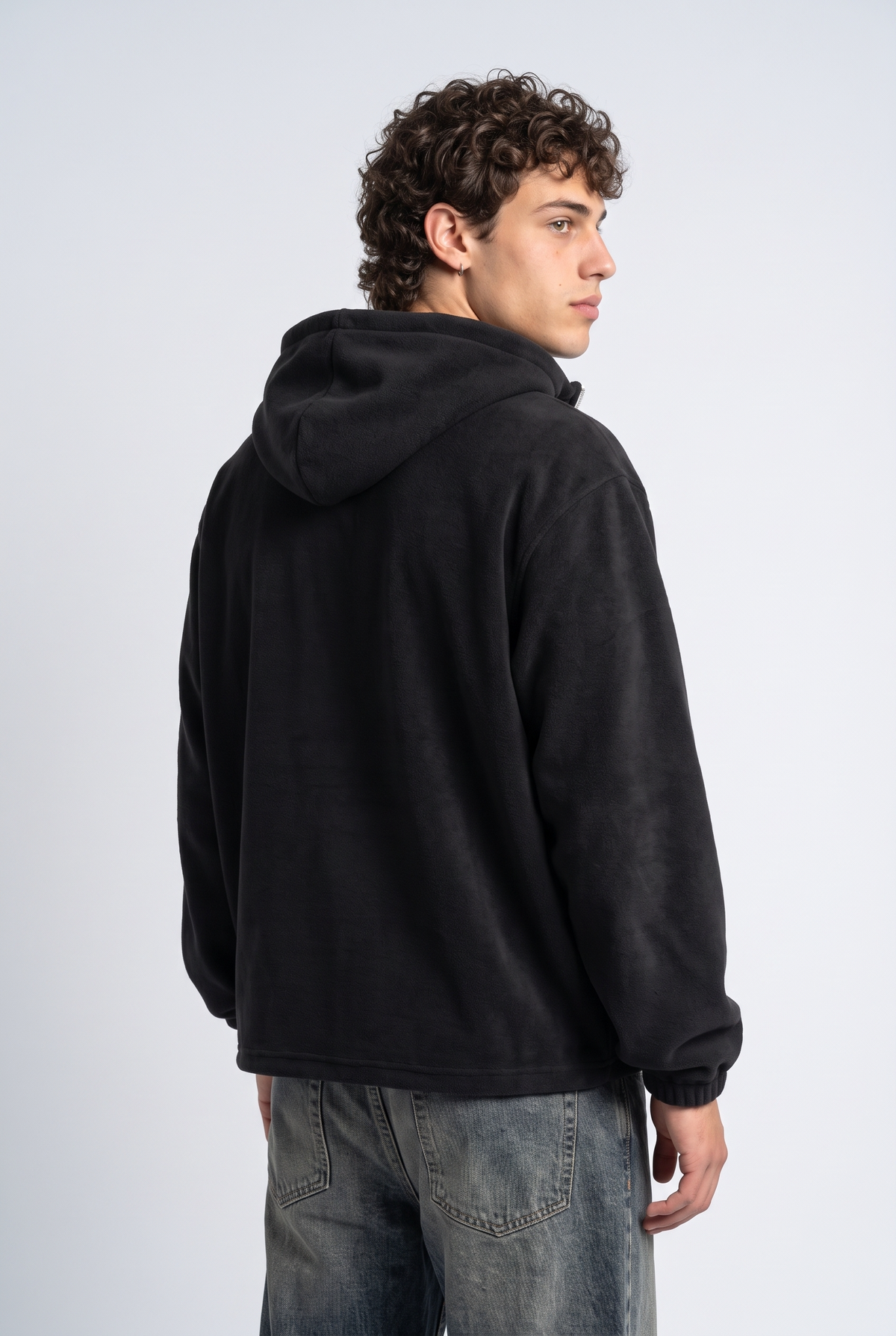 Yarım Fermuarlı Kapüşonlu Polar Sweatshirt
