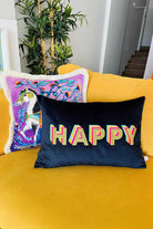 Happy Desenli Lacivert Kadife Dekoratif Kırlent Kılıfı 35 X 50 - 1