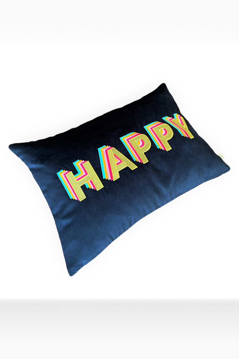 Happy Desenli Lacivert Kadife Dekoratif Kırlent Kılıfı 35 X 50 - 3