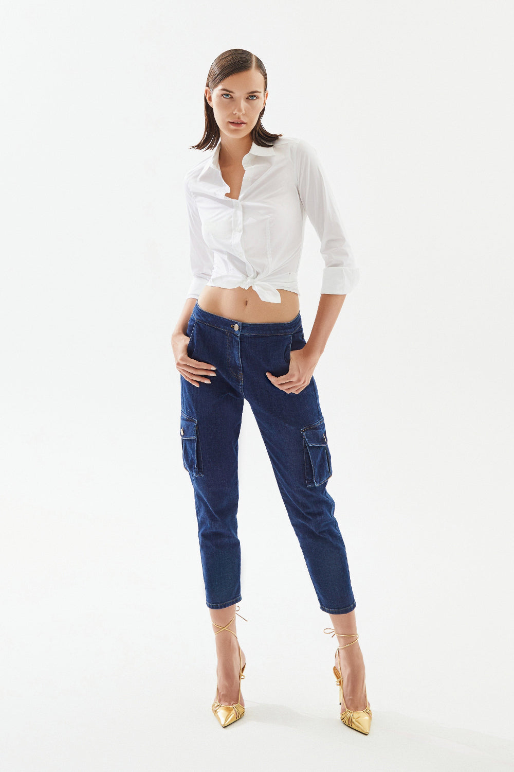 2be4A-Kadın Kargo Cepli Denim Pantolon-Kot Pantolon-1-milagron.live