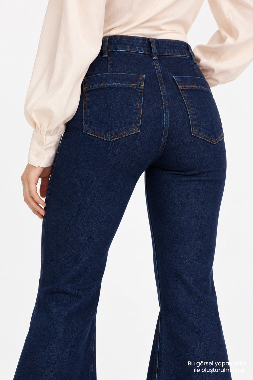 Yüksek Bel İSpanyol Paça Slim Fit Denim Lacivert Pantolon