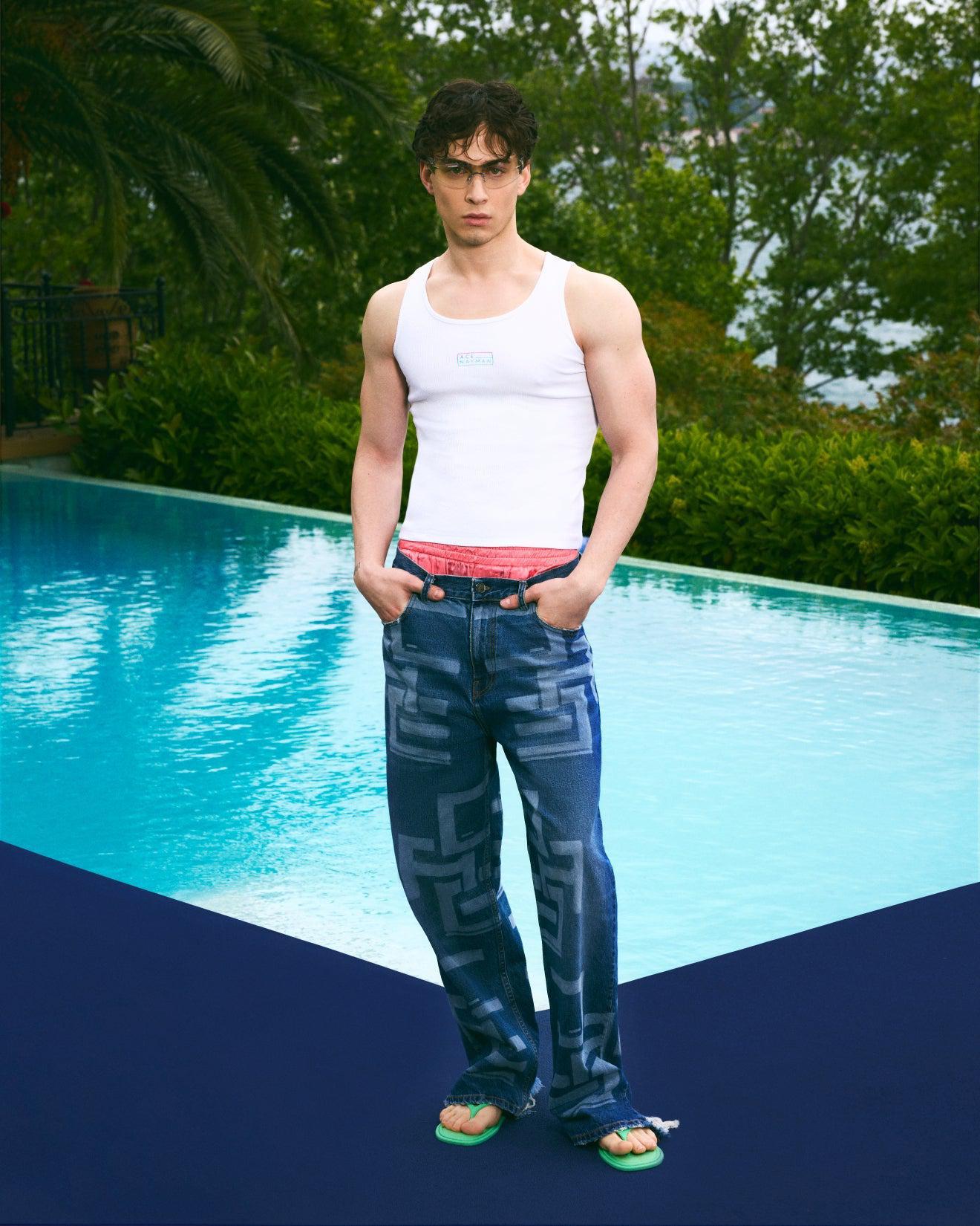 Ace Nayman-Sunny Unisex Monogram Jeans-Kot Pantolon-3-milagron.live