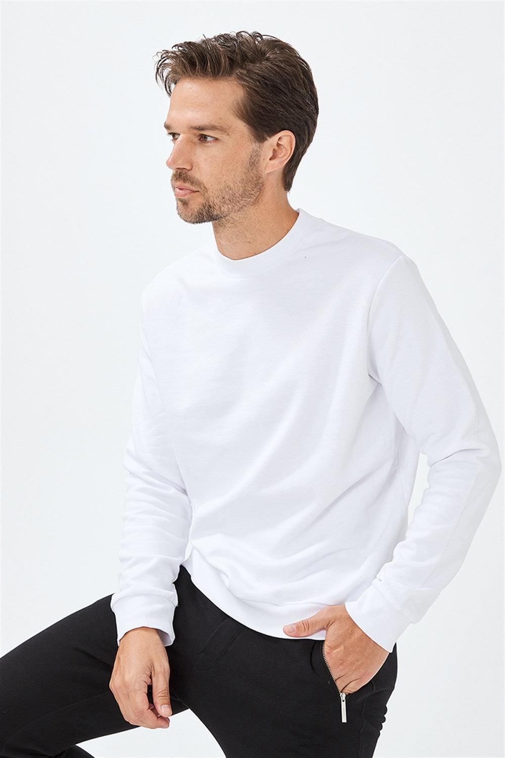 Allmur-Sycamore White Bisiklet Yaka Sweatshirt-Sweatshirts & Hoodies-4-milagron.live