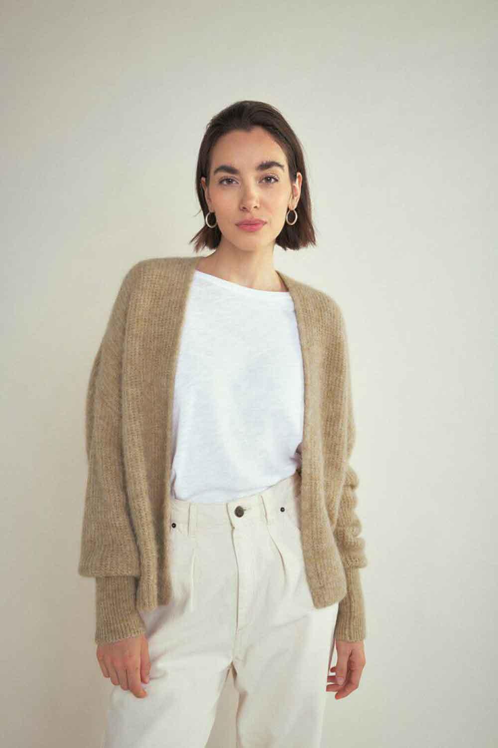 American Vintage-Gilet ML Col Chale Beige Chine-Kazak & Triko-2-milagron.live