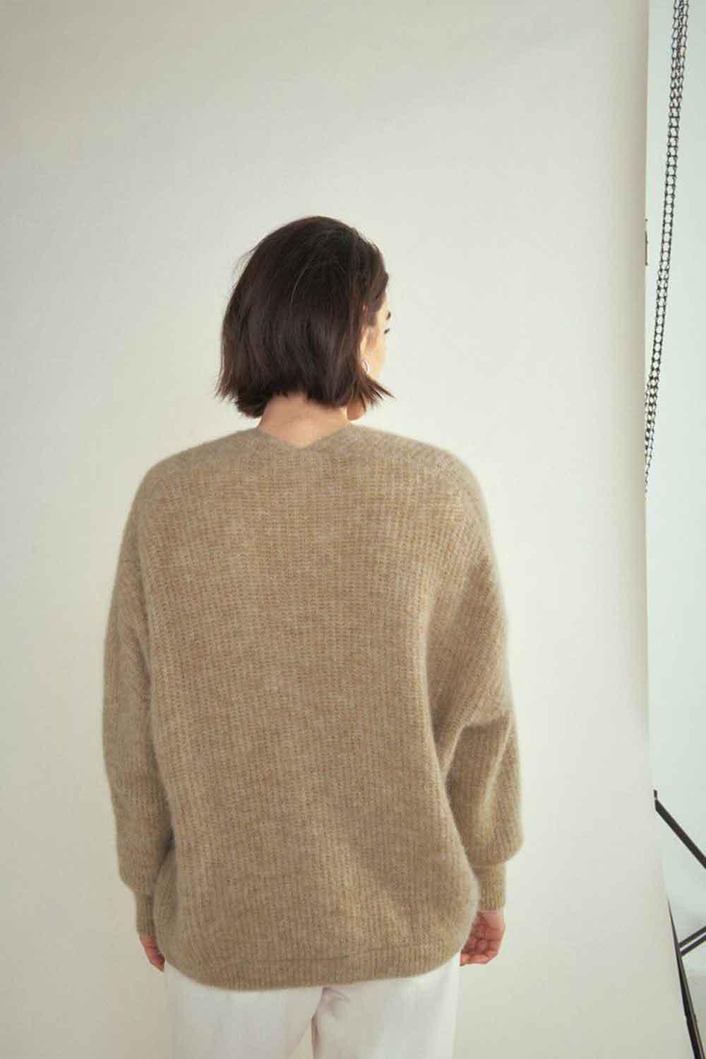 American Vintage-Gilet ML Col Chale Beige Chine-Kazak & Triko-3-milagron.live
